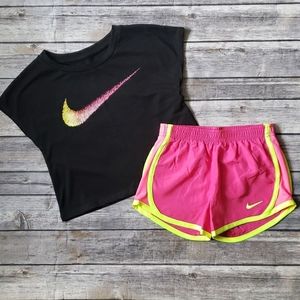 Nike Little Girls Rainbow Embroidered Swoosh Tee & Tempo Shorts Set